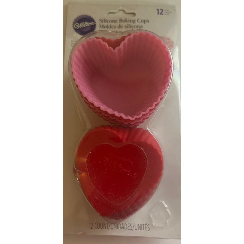 Wilton Silicone Baking Cups Heart Shape Red Pink Reusable 12 Count